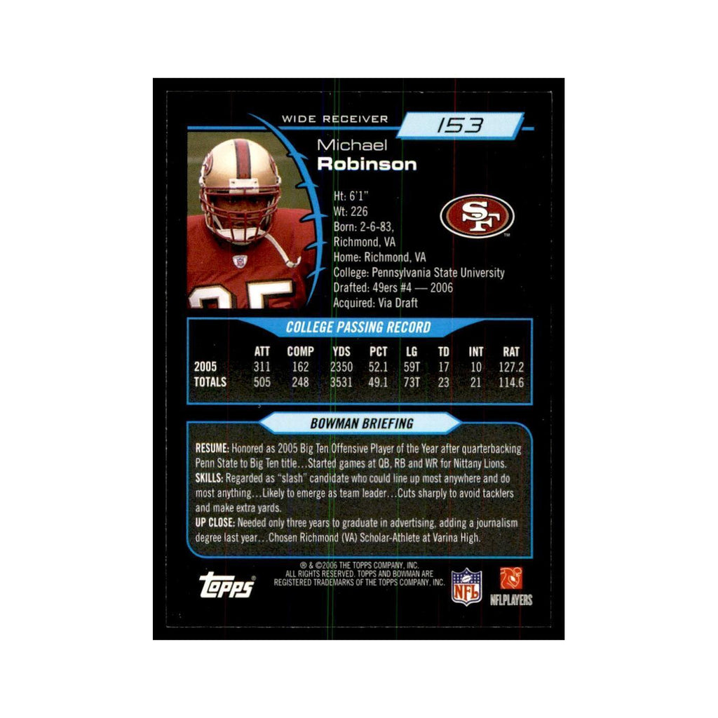2006 Bowman Michael Robinson Football Cards #153