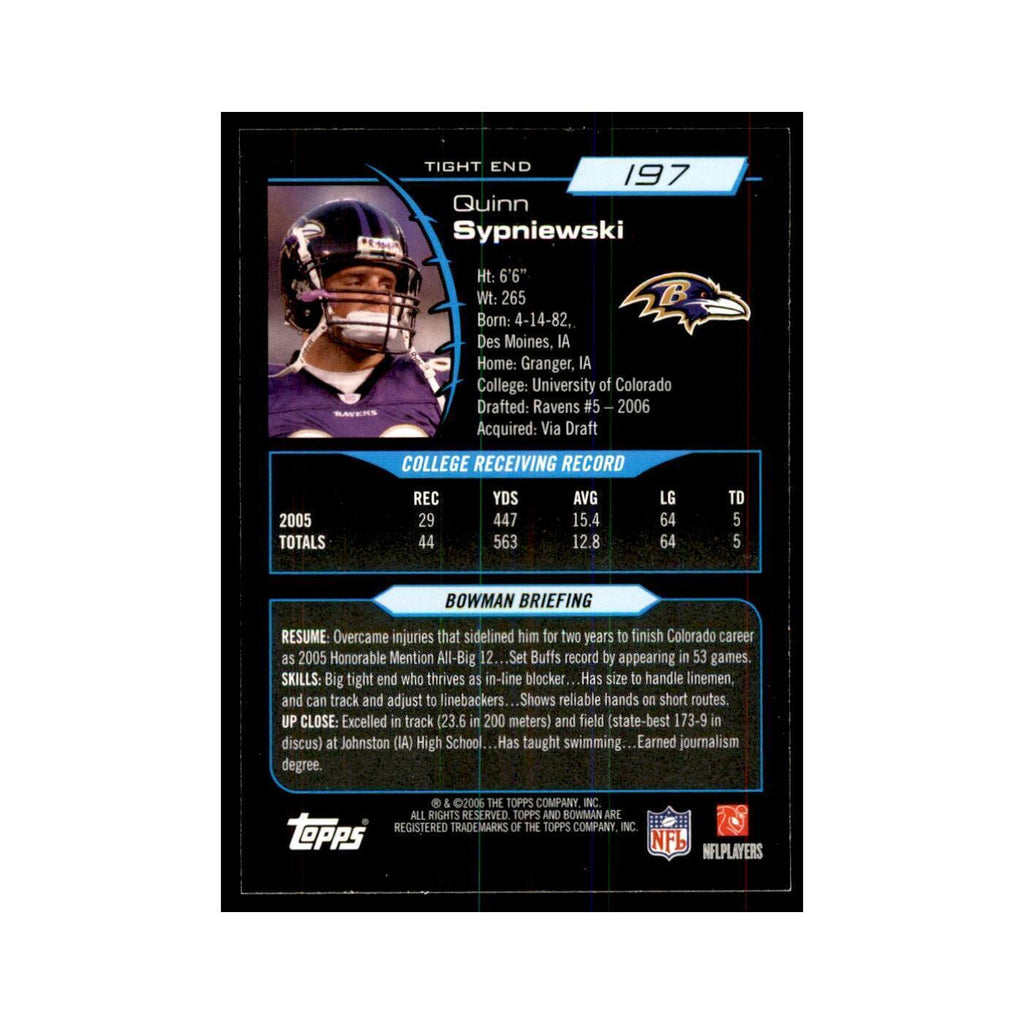 2006 Bowman Quinn Sypniewski Football Cards #197