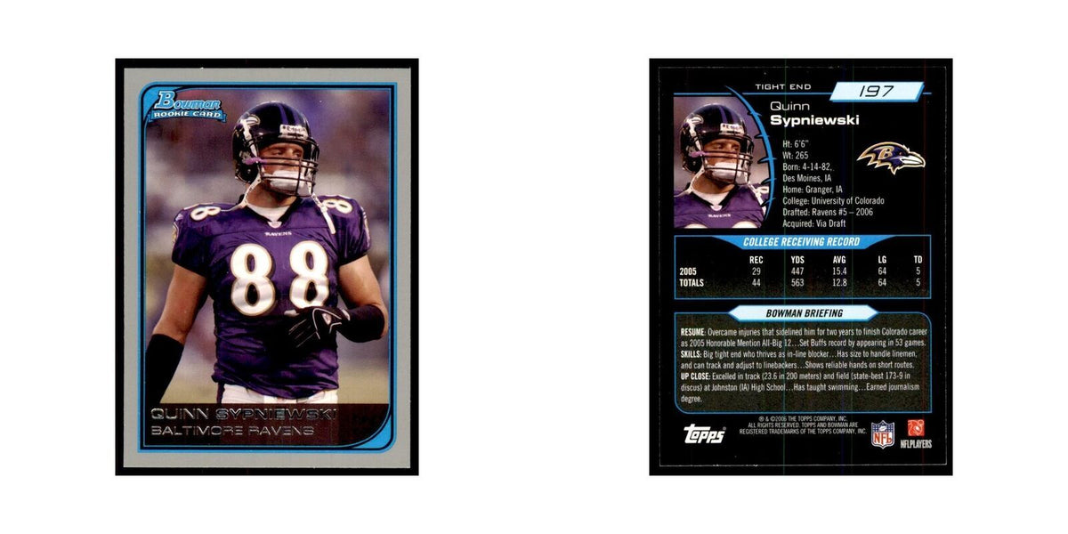 2006 Bowman Quinn Sypniewski Football Cards #197