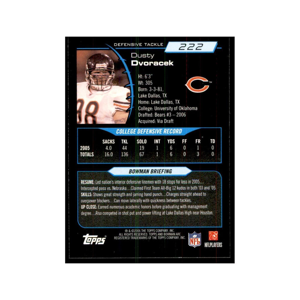 2006 Bowman Dusty Dvoracek Football Cards #222