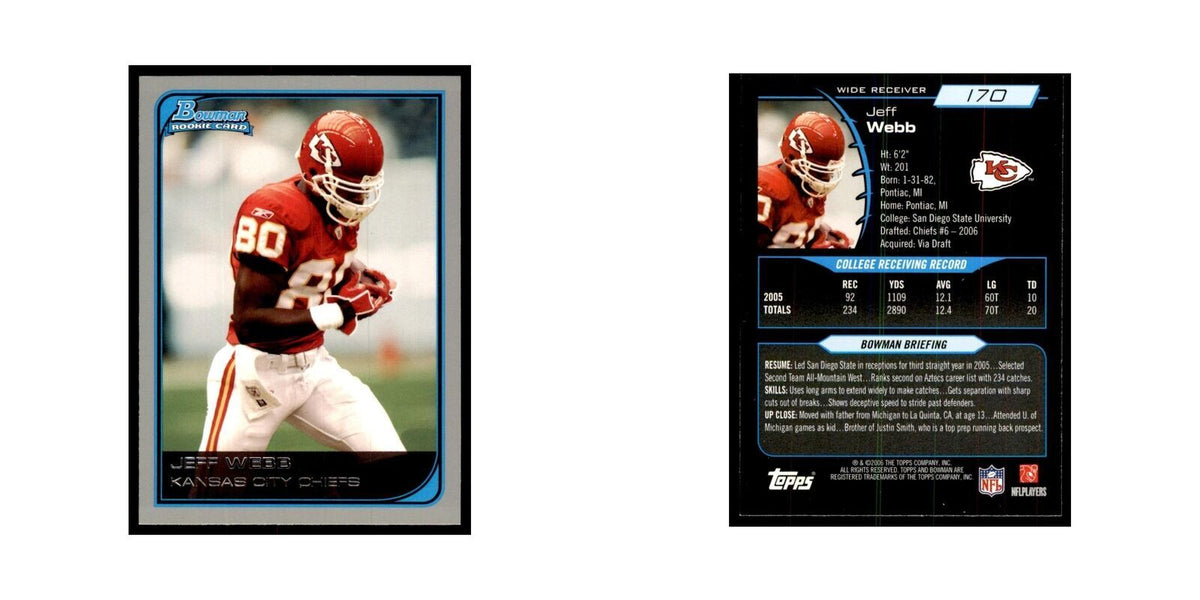 2006 Bowman Jeff Webb Football Cards #170