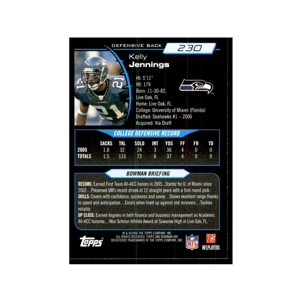 2006 Bowman Kelly Jennings Football Cards #230