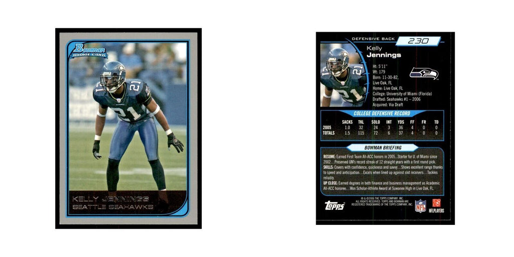 2006 Bowman Kelly Jennings Football Cards #230