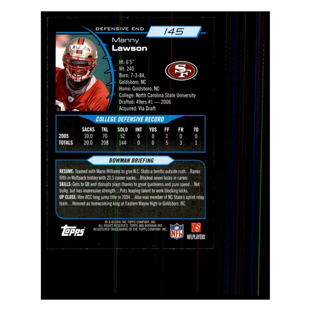 2006 Bowman Manny Lawson Football Cards #145
