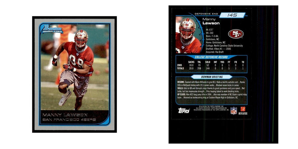 2006 Bowman Manny Lawson Football Cards #145