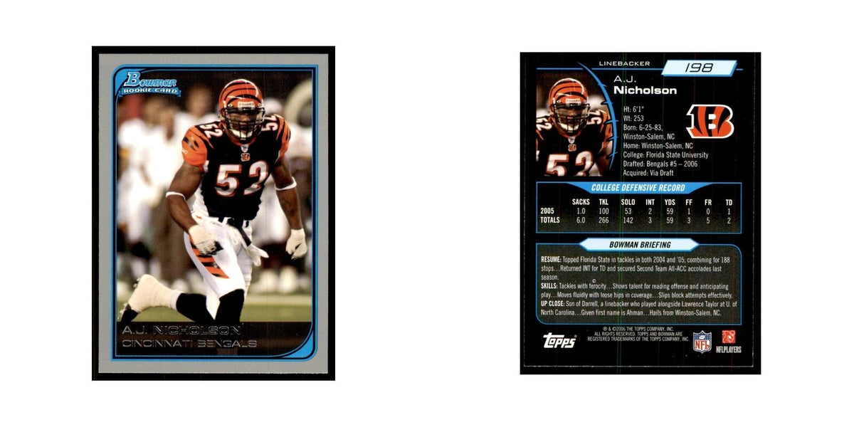 2006 Bowman A.J. Nicholson Football Cards #198