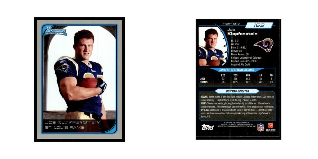 2006 Bowman Joe Klopfenstein Football Cards #169