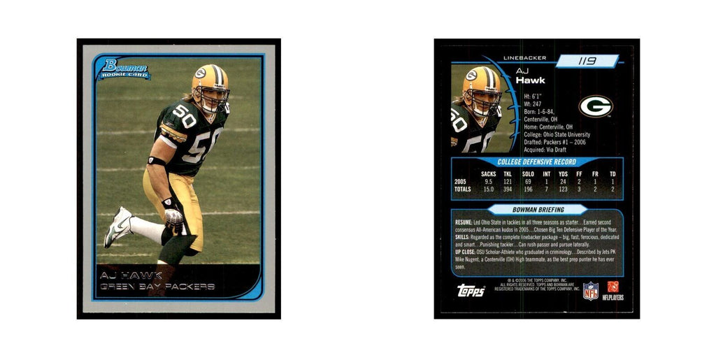 2006 Bowman A.J. Hawk Football Cards #119