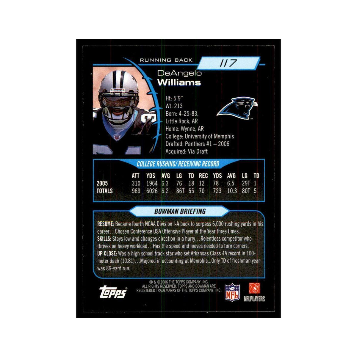 2006 Bowman DeAngelo Williams Football Cards #117