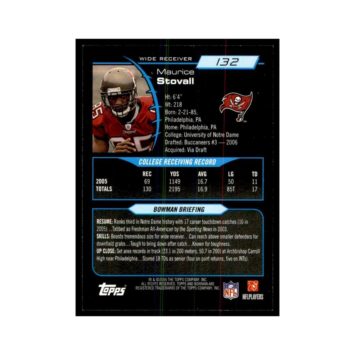 2006 Bowman Maurice Stovall Football Cards #132