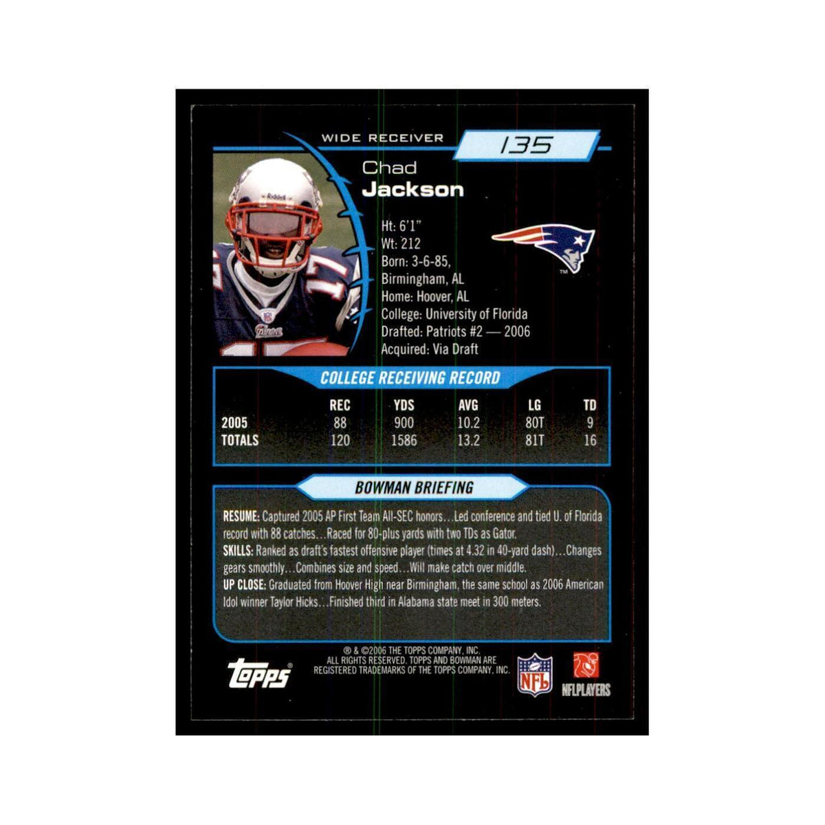 2006 Bowman Chad Jackson Football Cards #135