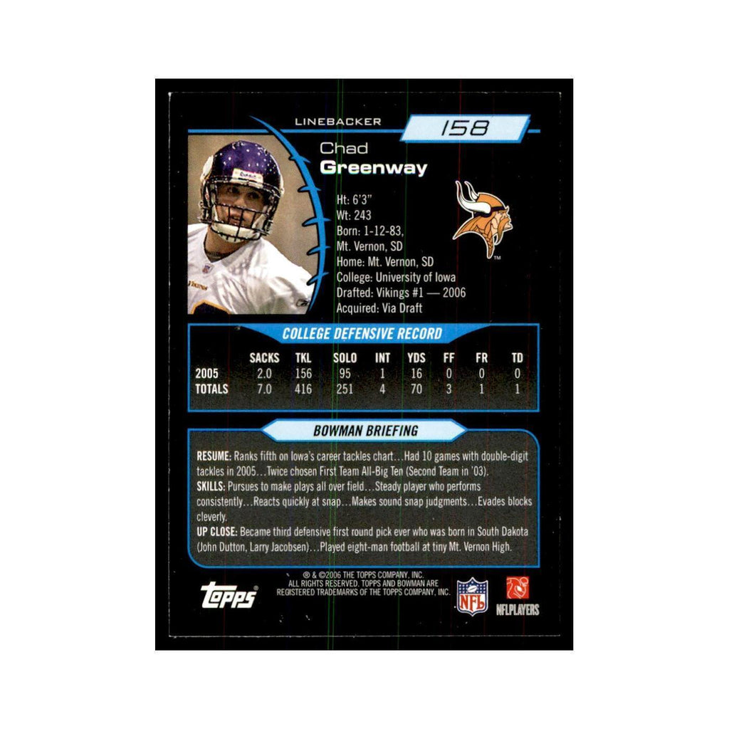 2006 Bowman Chad Greenway Football Cards #158