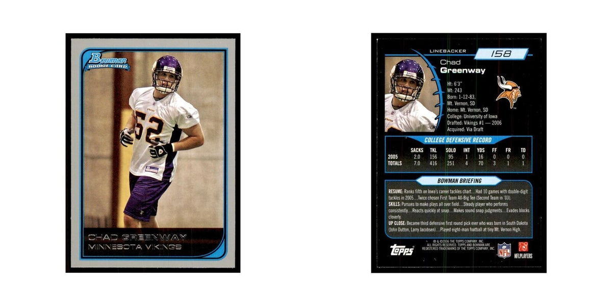 2006 Bowman Chad Greenway Football Cards #158