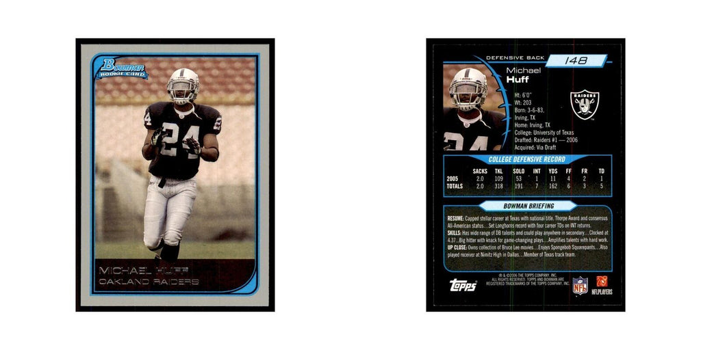 2006 Bowman Michael Huff Football Cards #148