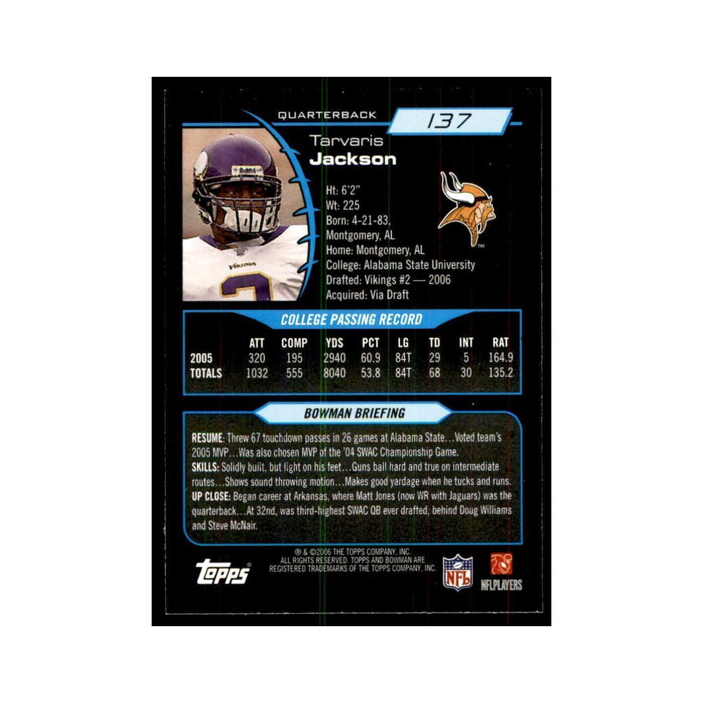 2006 Bowman Tarvaris Jackson Football Cards #137