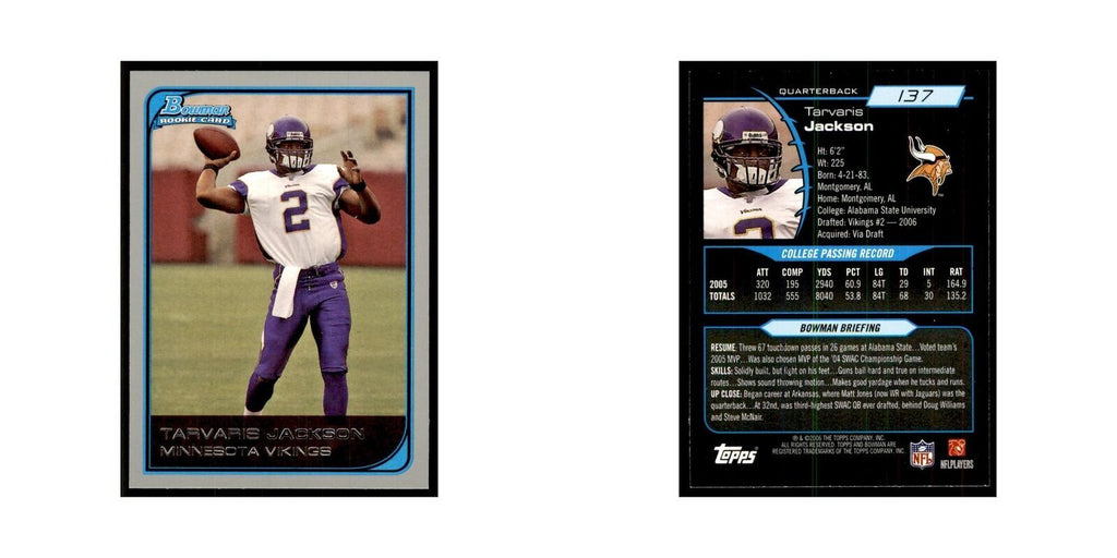 2006 Bowman Tarvaris Jackson Football Cards #137