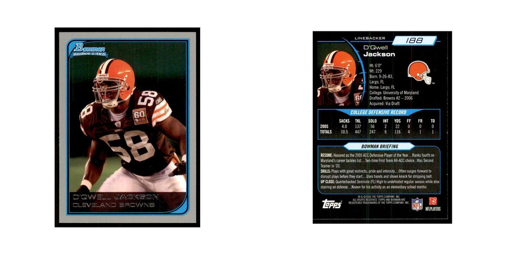 2006 Bowman D'Qwell Jackson Football Cards #188