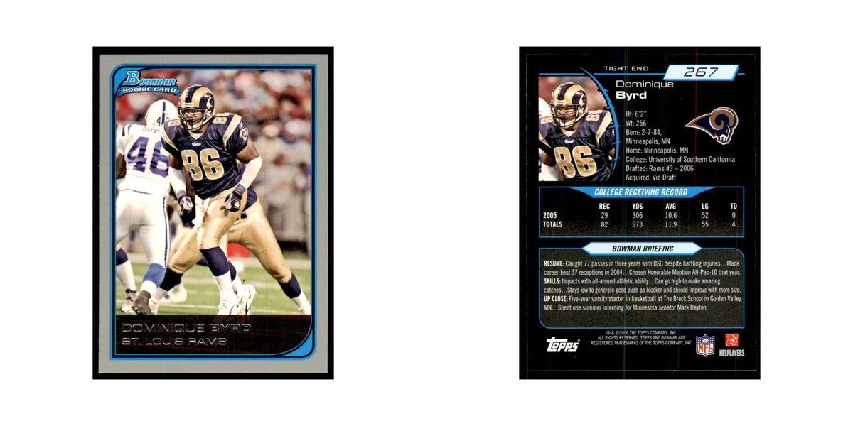 2006 Bowman Dominique Byrd Football Cards #267