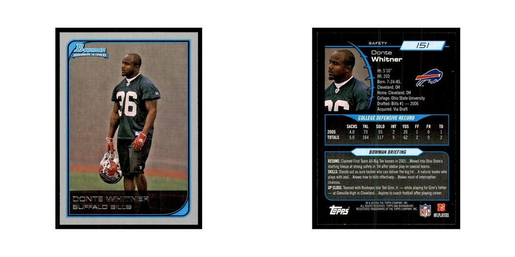 2006 Bowman Donte Whitner Football Cards #151