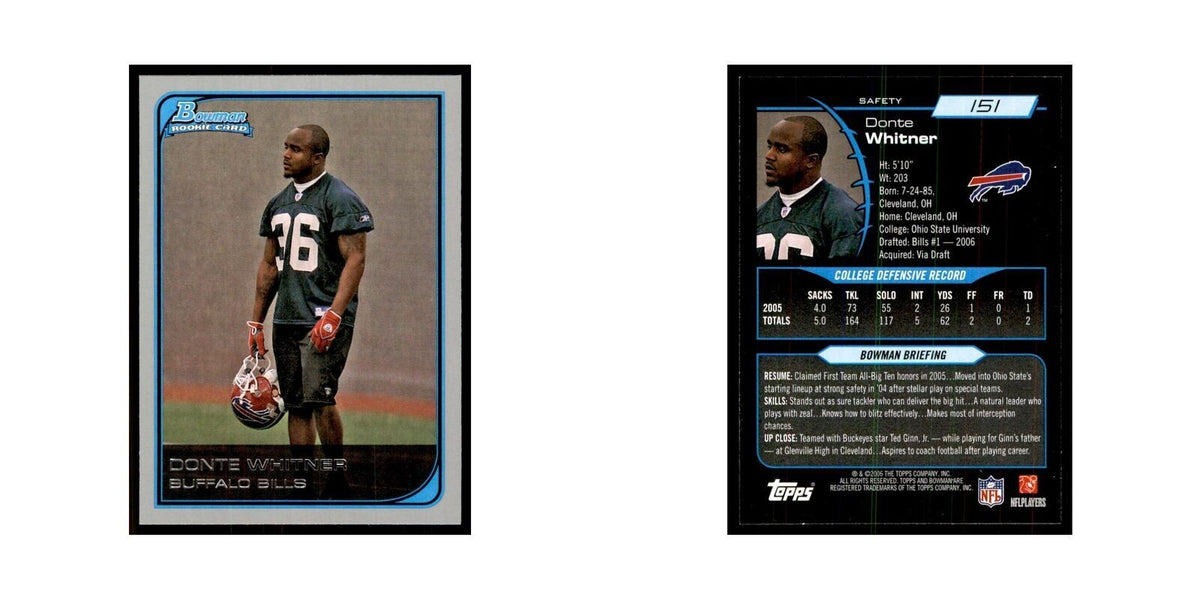2006 Bowman Donte Whitner Football Cards #151