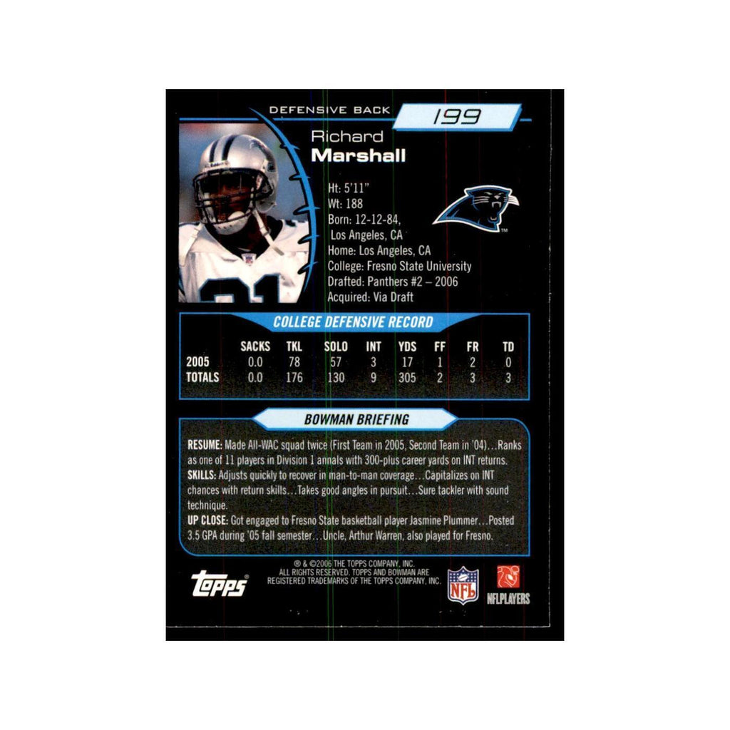 2006 Bowman Richard Marshall Football Cards #199