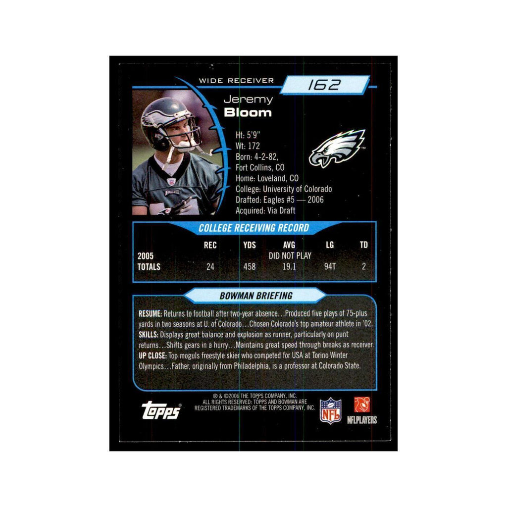 2006 Bowman Jeremy Bloom Football Cards #162