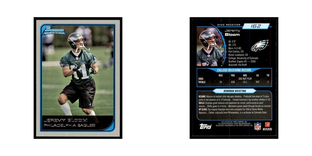 2006 Bowman Jeremy Bloom Football Cards #162