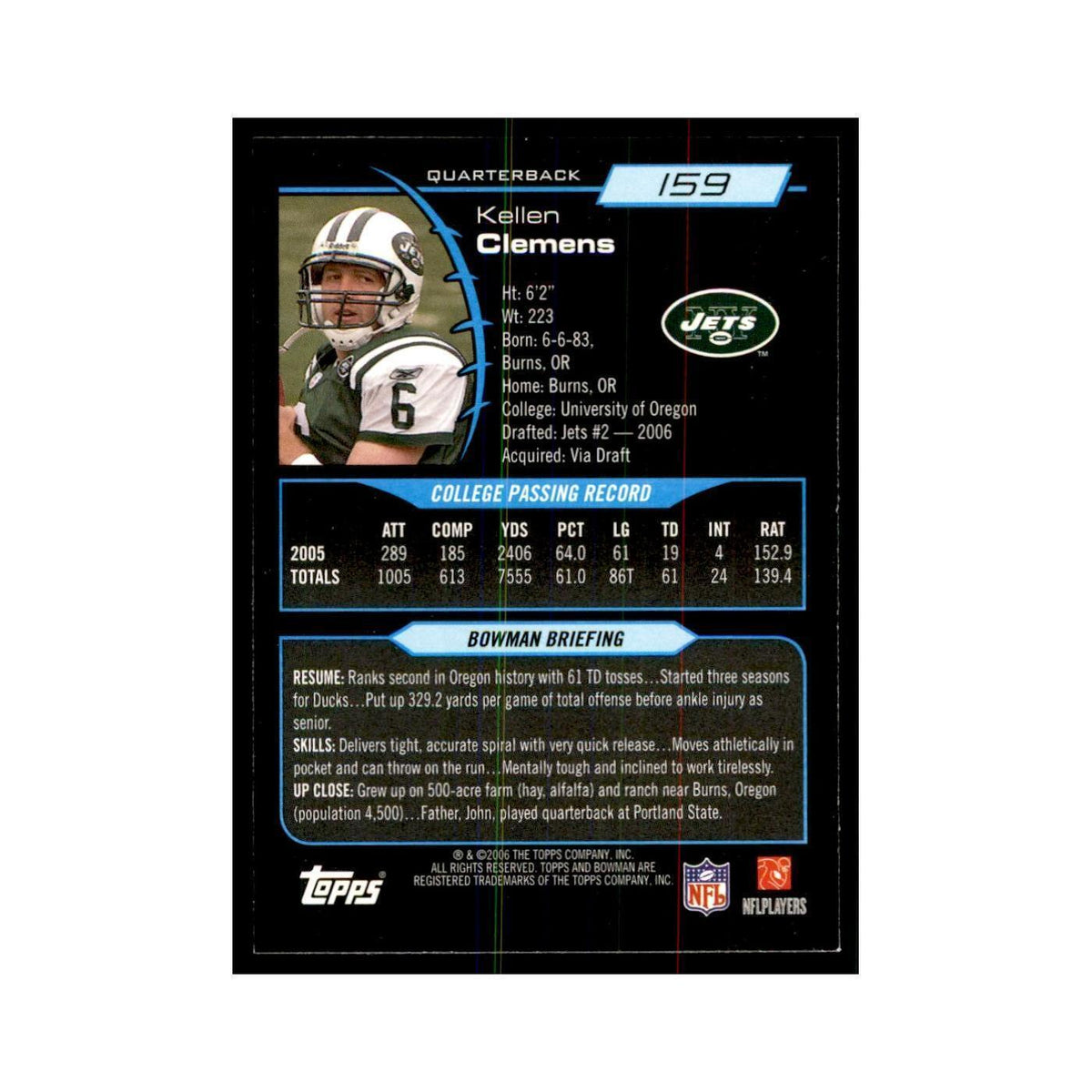 2006 Bowman Kellen Clemens Football Cards #159