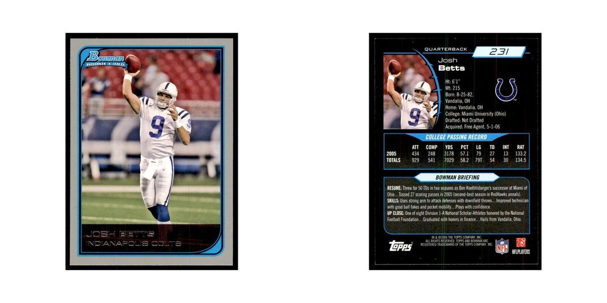 2006 Bowman Josh Betts Football Cards #231