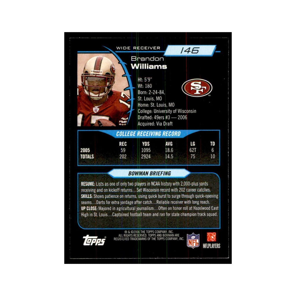 2006 Bowman Brandon Williams Football Cards #146