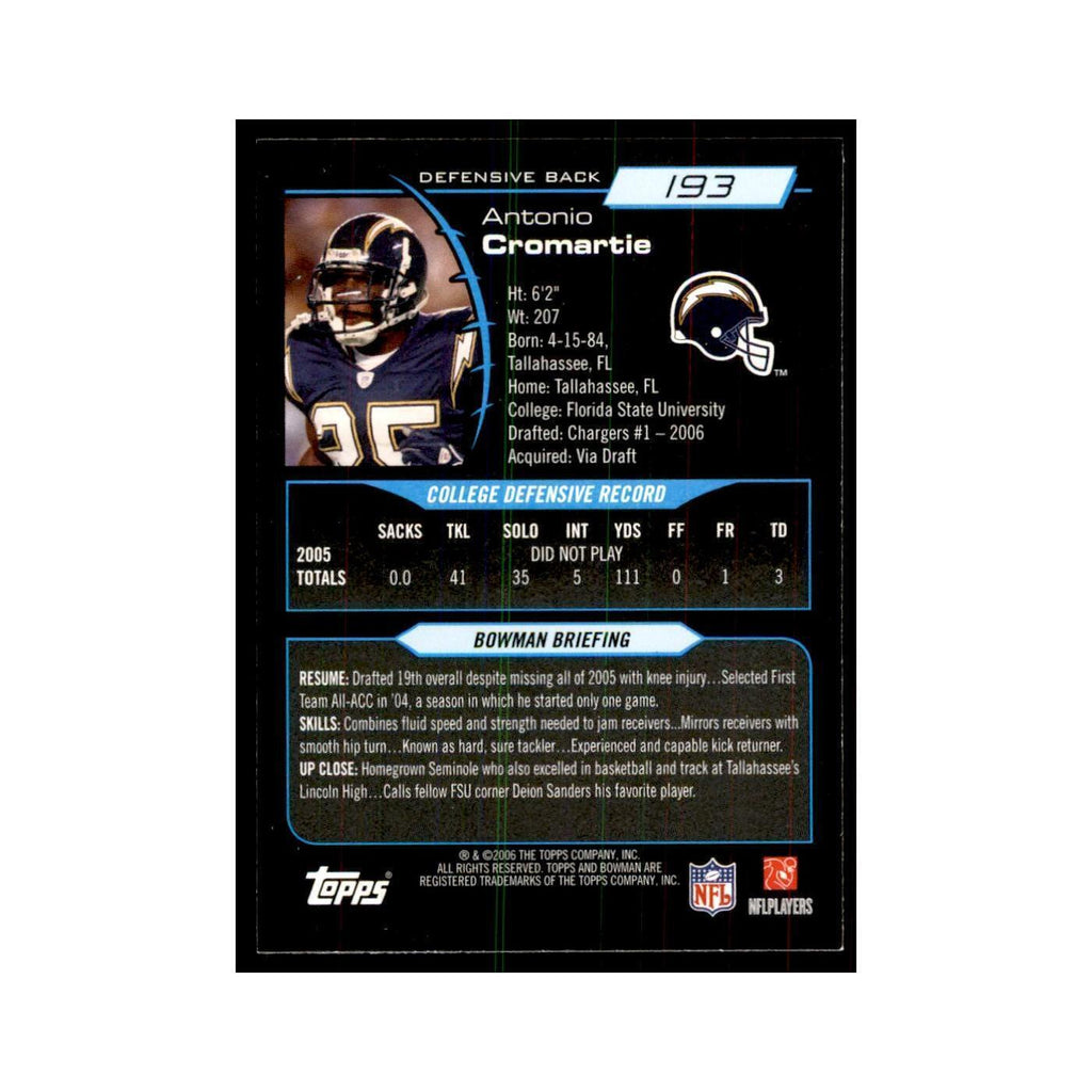 2006 Bowman Antonio Cromartie Football Cards #193