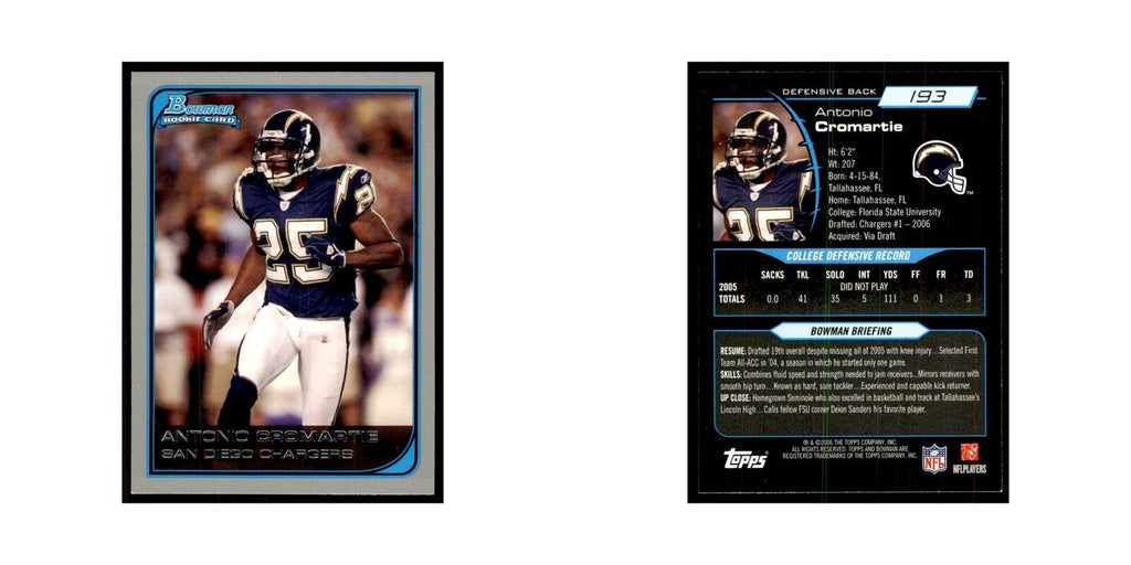 2006 Bowman Antonio Cromartie Football Cards #193