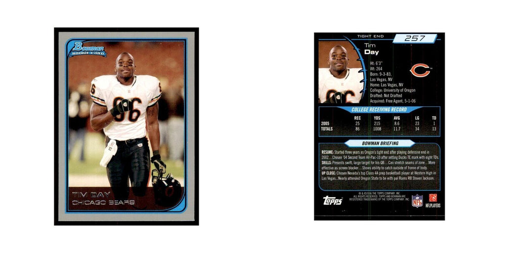2006 Bowman Tim Day Football Cards #257