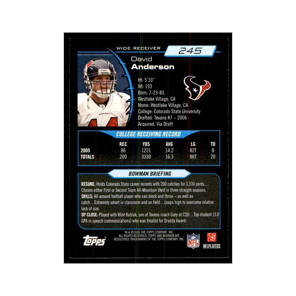 2006 Bowman David Anderson Football Cards #245