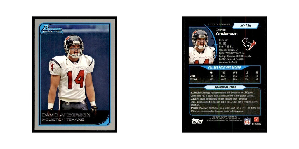 2006 Bowman David Anderson Football Cards #245