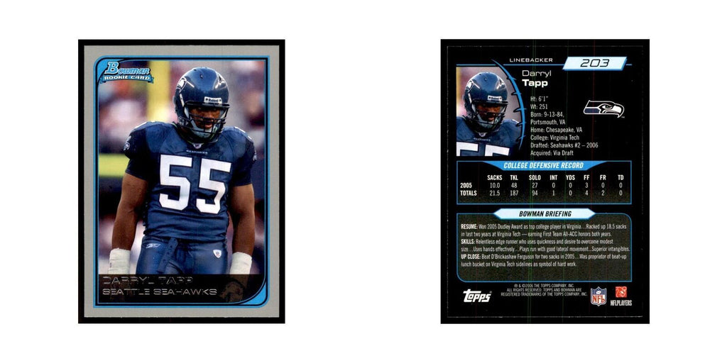 2006 Bowman Darryl Tapp Football Cards #203