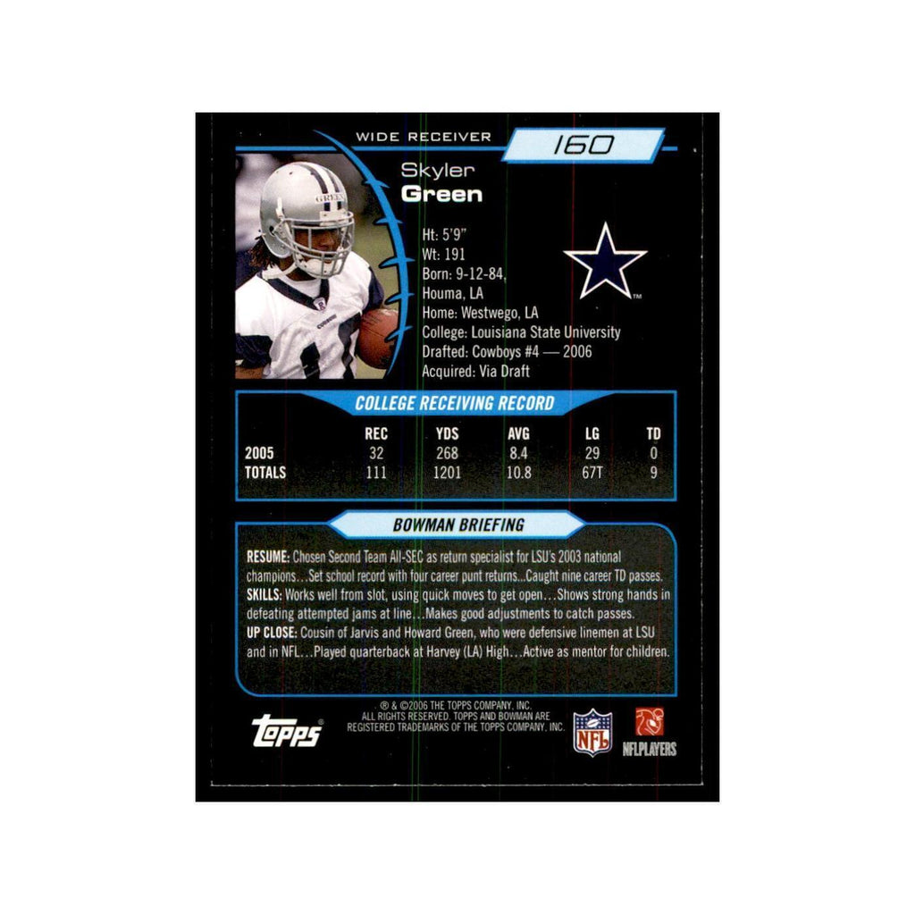 2006 Bowman Skyler Green Football Cards #160