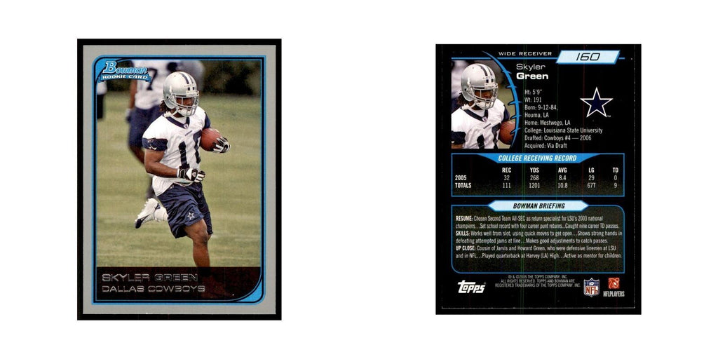 2006 Bowman Skyler Green Football Cards #160