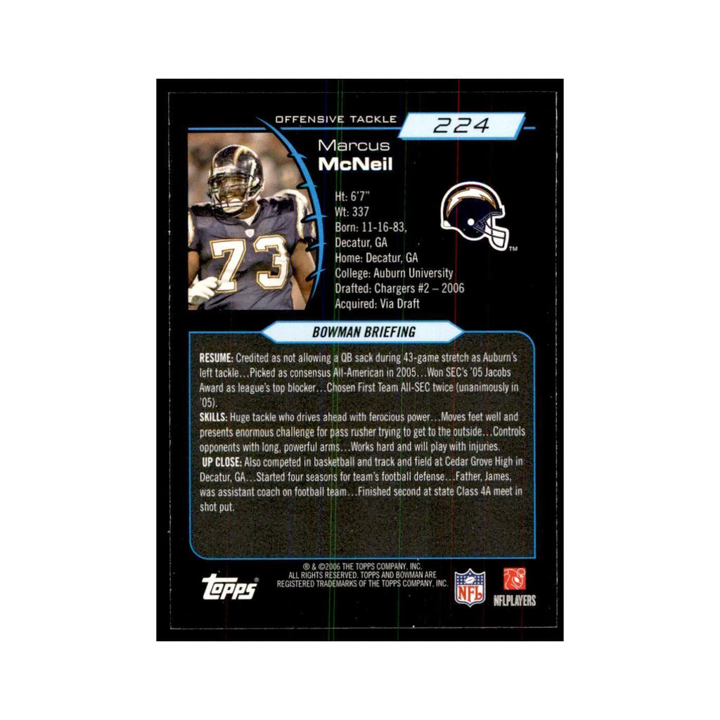 2006 Bowman Marcus McNeill Football Cards #224