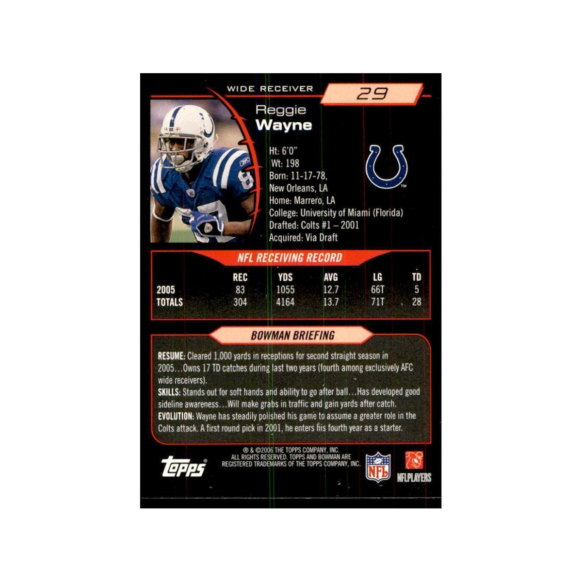 2006 Bowman Reggie Wayne Football Cards #29