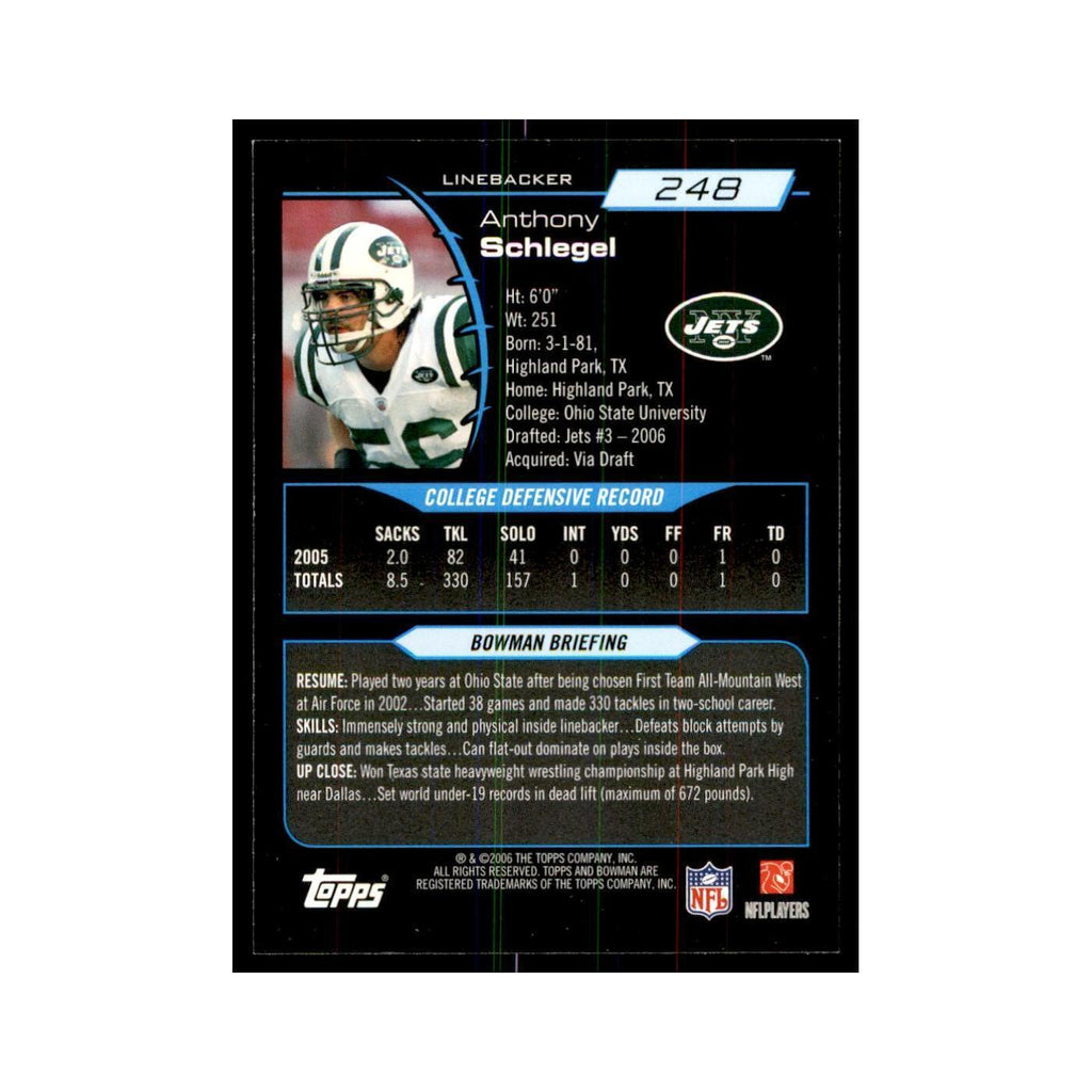 2006 Bowman Anthony Schlegel Football Cards #248