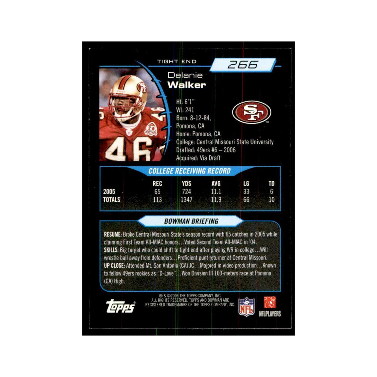 2006 Bowman Delanie Walker Football Cards #266