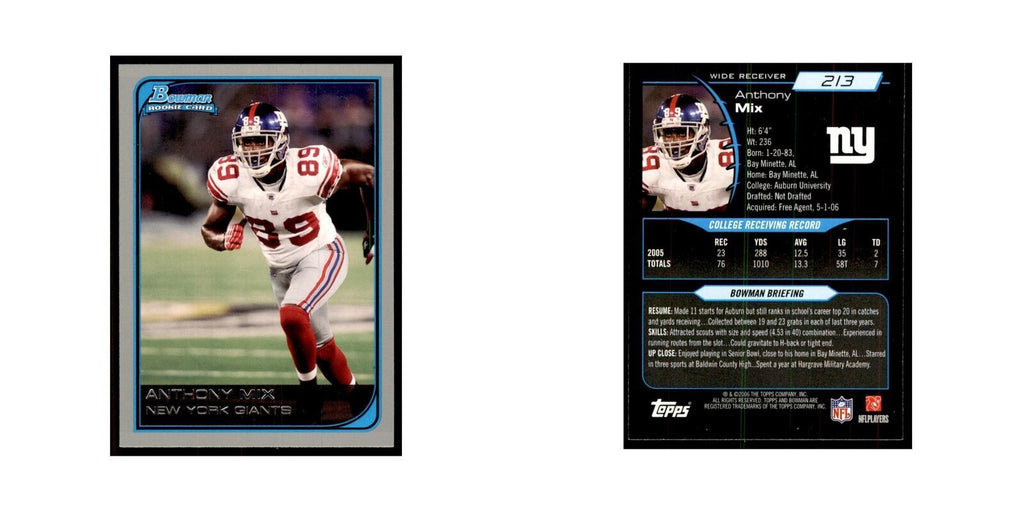 2006 Bowman Anthony Mix Football Cards #213