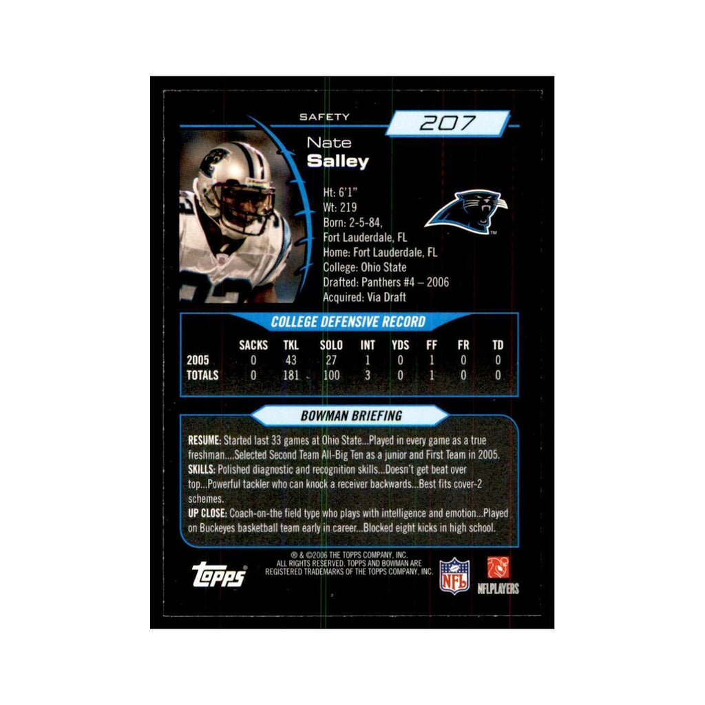 2006 Bowman Nate Salley Football Cards #207