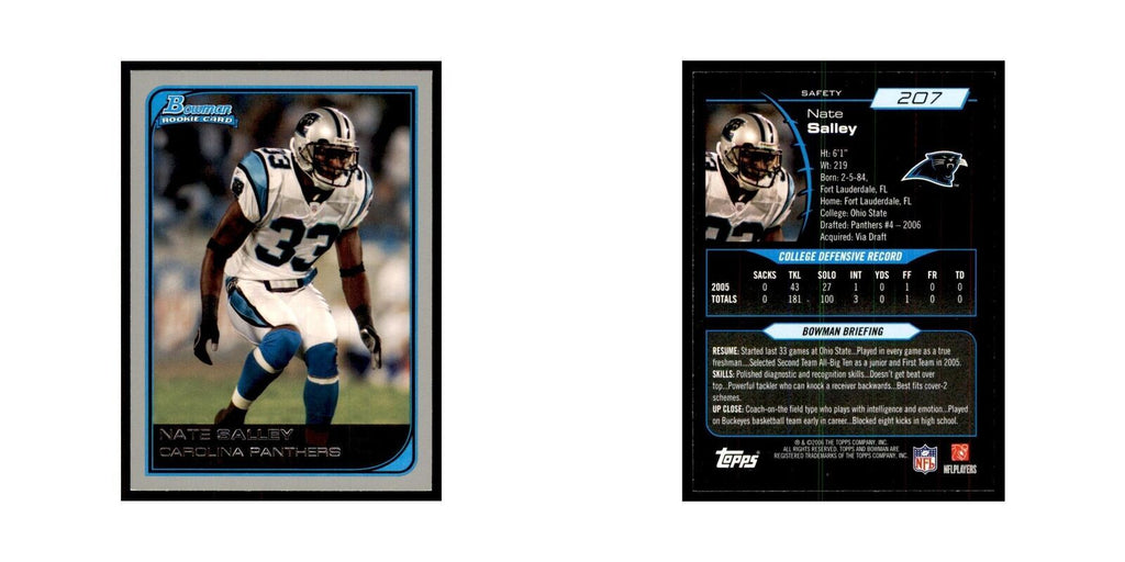 2006 Bowman Nate Salley Football Cards #207