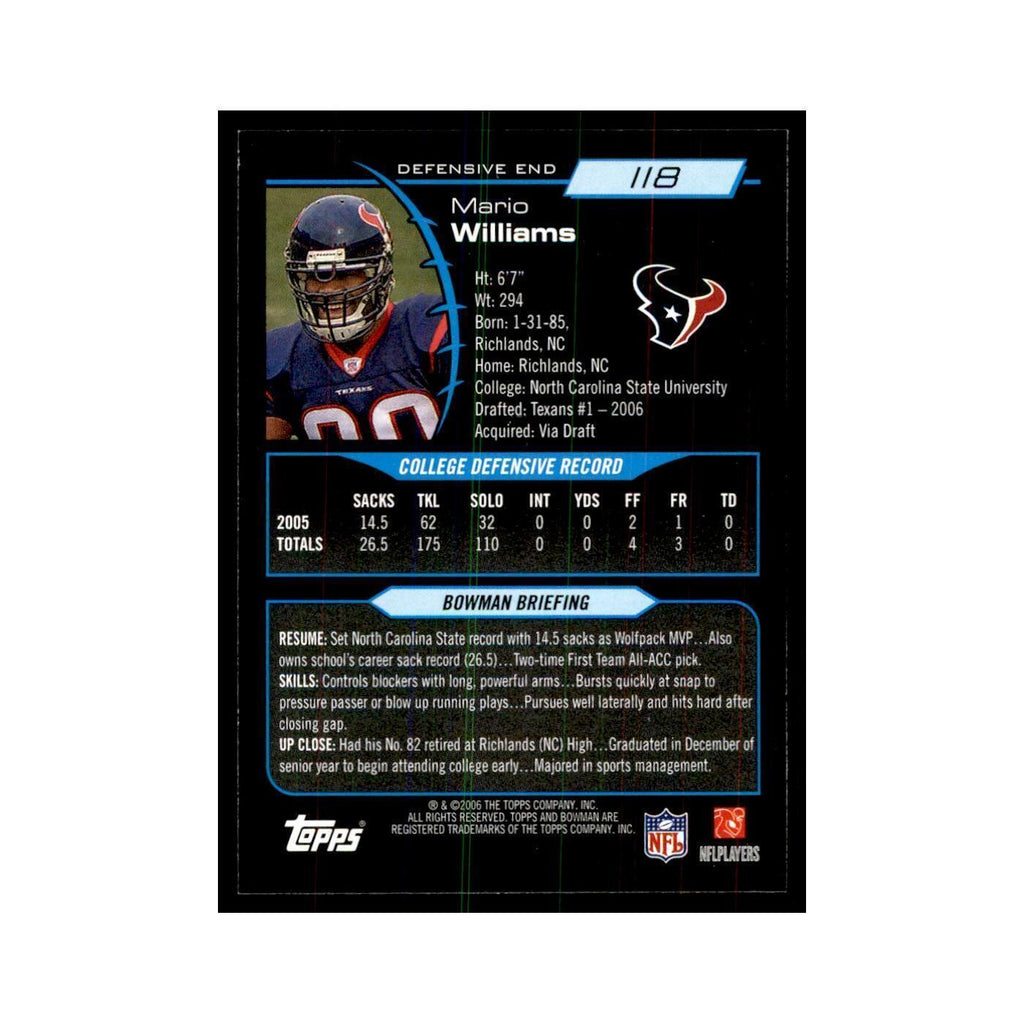 2006 Bowman Mario Williams Football Cards #118