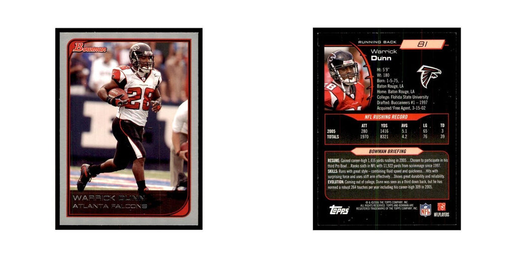2006 Bowman Warrick Dunn Football Cards #81