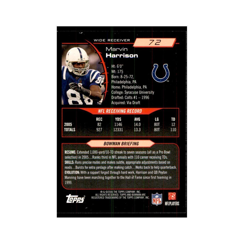 2006 Bowman Marvin Harrison Football Cards #72