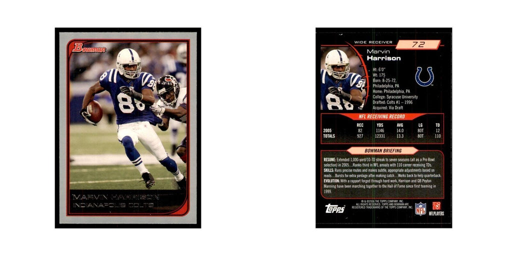 2006 Bowman Marvin Harrison Football Cards #72