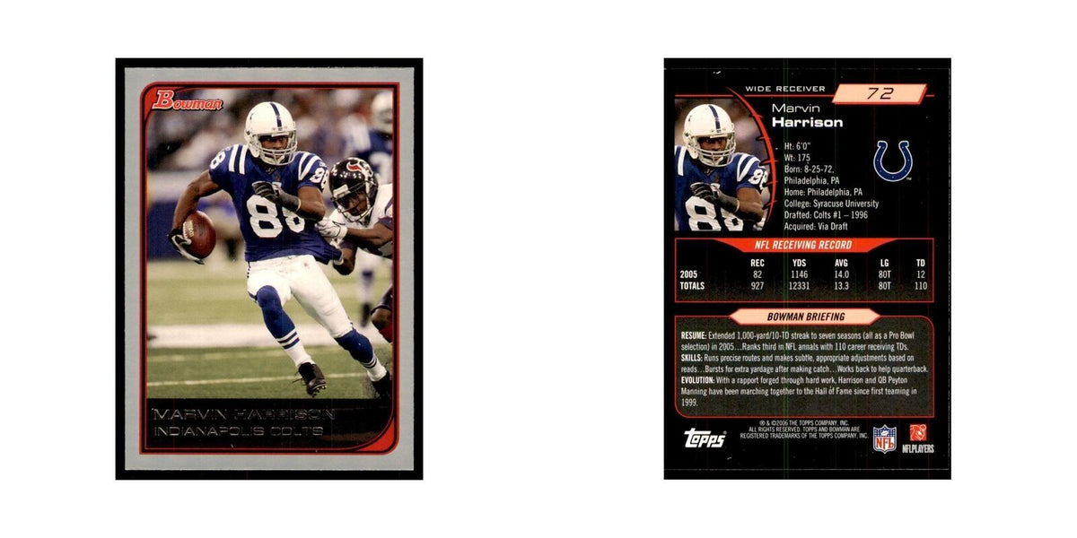 2006 Bowman Marvin Harrison Football Cards #72